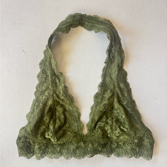 Free People Intimately Last Dance Lace Halter Bralette Kelp Size S - Picture 2 of 5